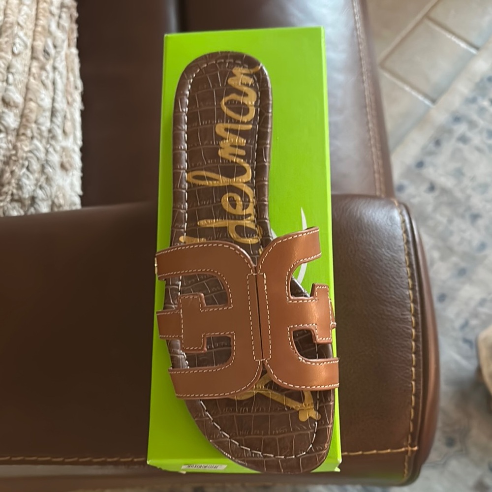 Sam Edelman Brown Leather Slide Sandals